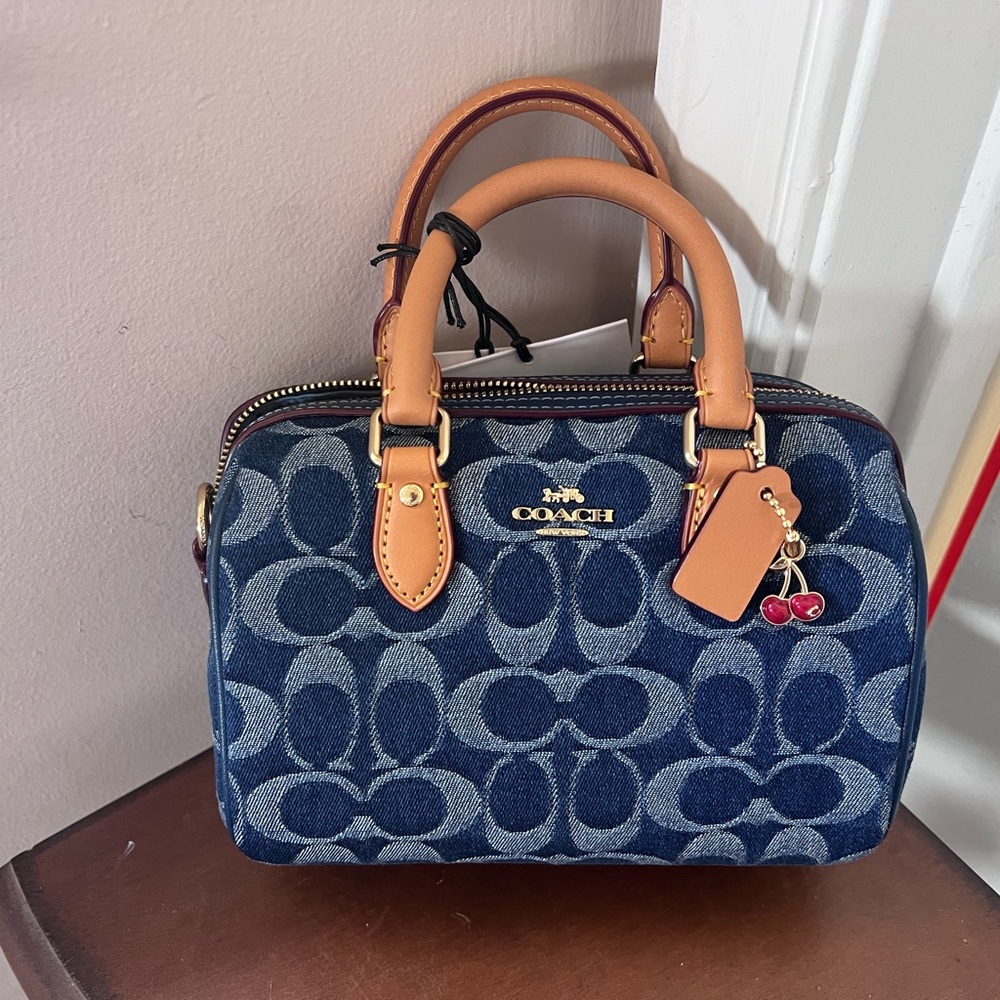 Coach Denim mini Rowan Satchel with Signature Design
